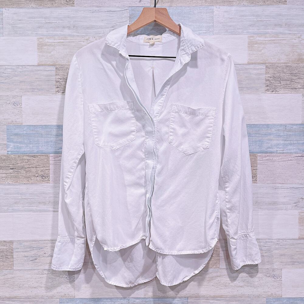 Cloth & Stone Lyocell Split Back Button Down Shirt White Oversized Womens Small